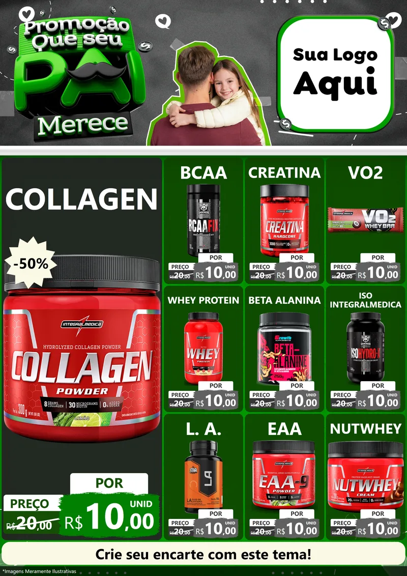 Modelo de Encarte para Encarte A4 Vertical com o tema Promoção Que seu Pai Merece para Suplementos alimentares