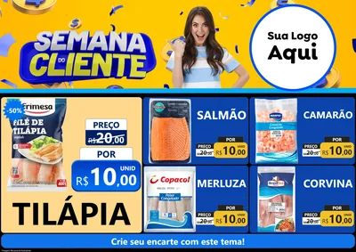 Modelo de Encarte para Encarte A4 Horizontal com o tema Semana do Cliente para Peixaria