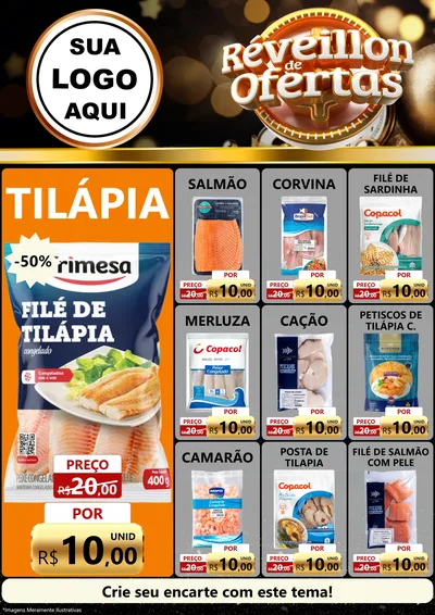 Modelo de Encarte para Encarte A4 Vertical com o tema Réveillon de Ofertas para Peixaria