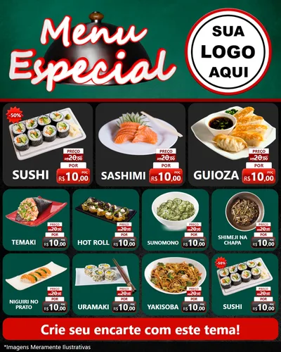 Modelo de Rede Social para Feed Instagram com o tema Menu Especial para Comida japonesa