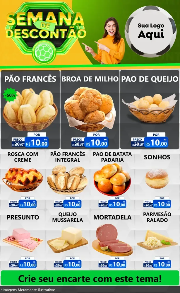 Modelo de Encarte para Encarte Grande com o tema Semana de Descontão - Copa para Padaria