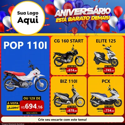 Modelo de Rede Social para Feed Facebook com o tema Aniversário para Concessionaria de Motos