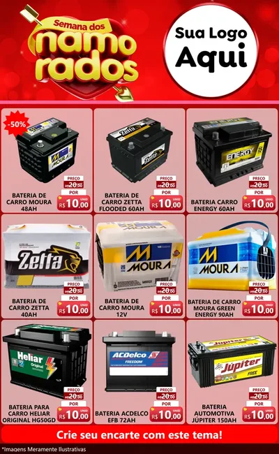 Modelo de Encarte para Encarte Grande com o tema Semana dos namorados para Baterias Elétricas