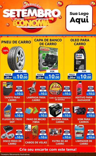 Modelo de Encarte para Encarte Grande com o tema Operação Setembro Com Muita Economia para Auto peças