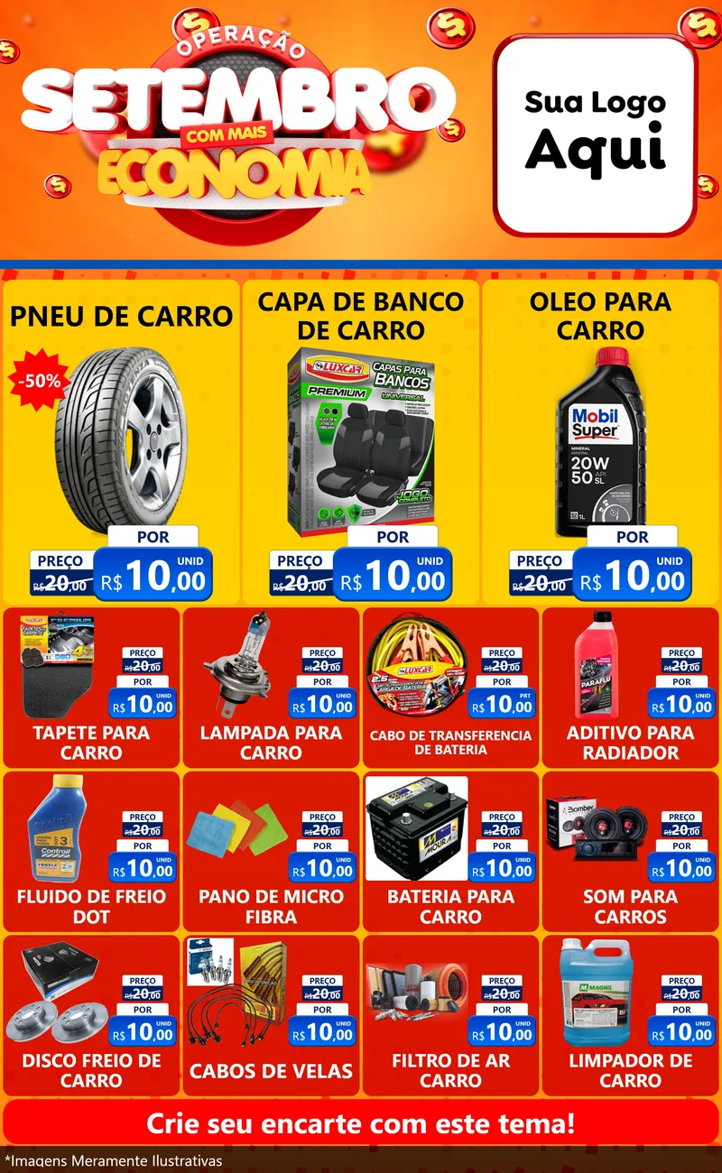 Modelo de Encarte para Encarte Grande com o tema Operação Setembro Com Muita Economia para Auto peças