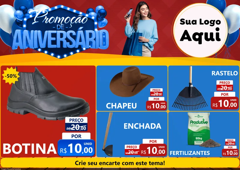Modelo de Encarte para Encarte A4 Horizontal com o tema Promoção de Aniversário para Agropecuária