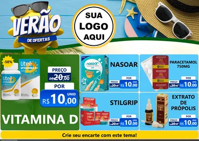Modelo de Encarte para Encarte A4 Horizontal com o tema Verão de Ofertas para Farmácia