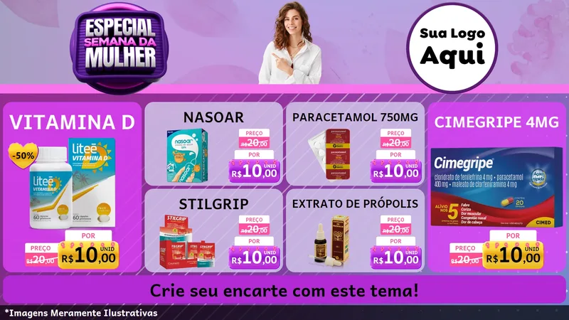 Modelo de TV para TV Horizontal com o tema Especial Semana da Mulher para Farmácia