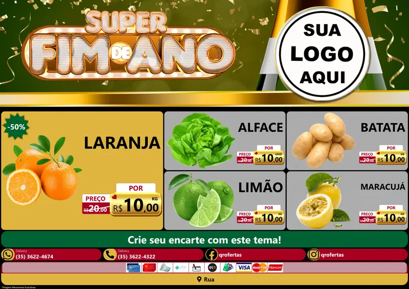 Modelo de Encarte para Encarte A4 Horizontal com o tema Super Fim de Ano para Hortifrúti