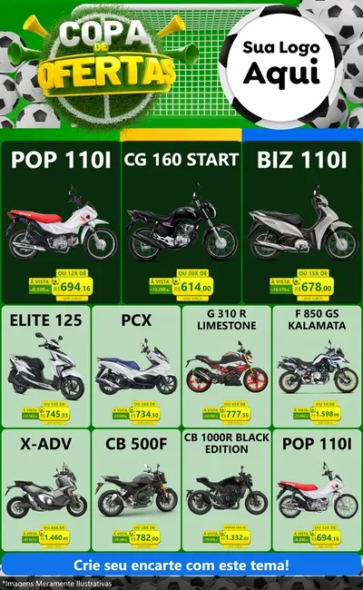 Modelo de Encarte para Encarte Grande com o tema Copa De Ofertas para Concessionaria de Motos