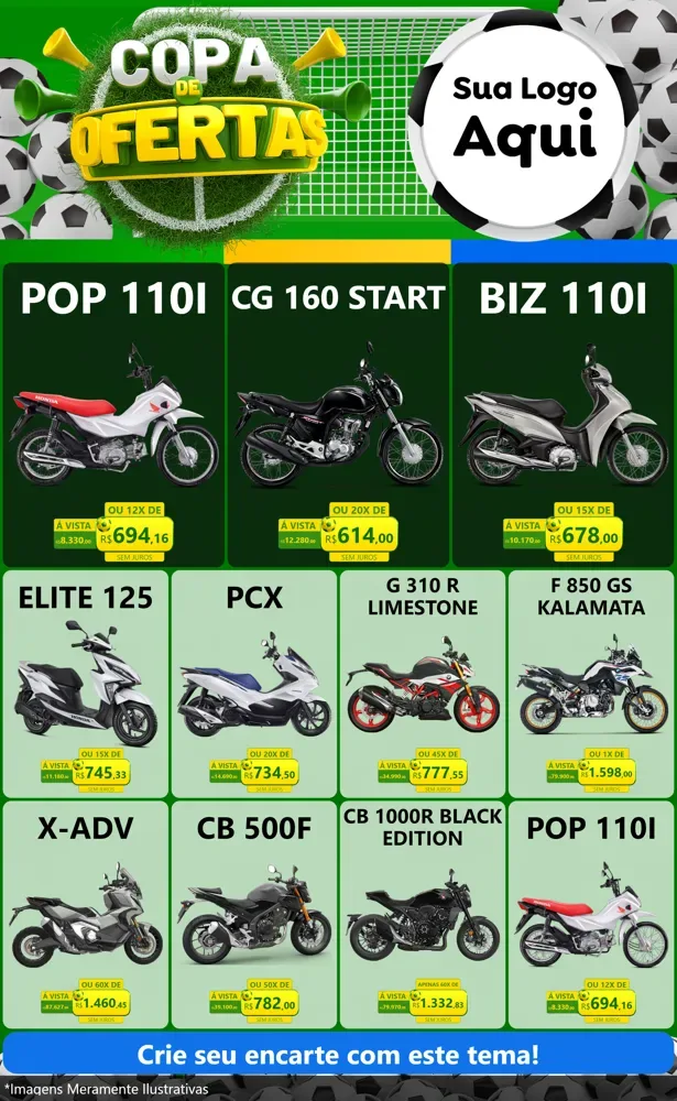 Modelo de Encarte para Encarte Grande com o tema Copa De Ofertas para Concessionaria de Motos