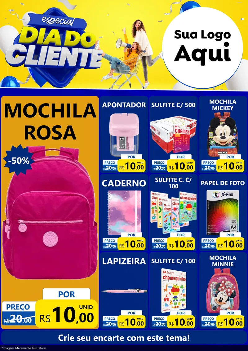 Modelo de Encarte para Encarte A4 Vertical com o tema Especial Dia do Cliente para Papelaria