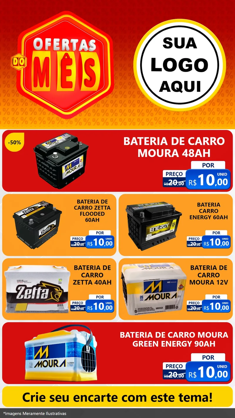 Modelo de TV para TV Vertical com o tema Ofertas do Mês para Baterias Elétricas