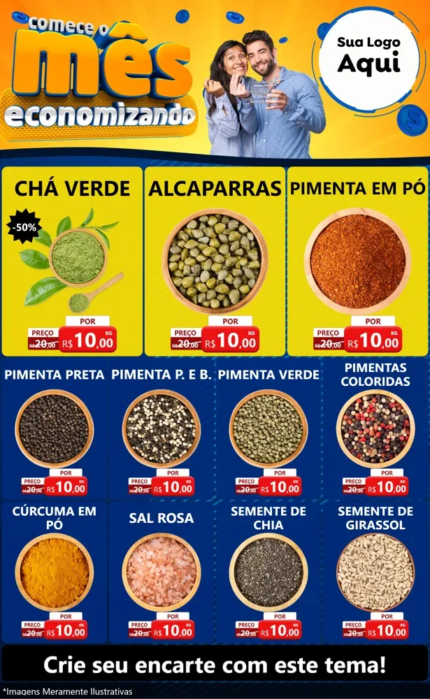 Modelo de Encarte para Encarte Grande com o tema Comece O Mês Economizando para Produtos Naturais