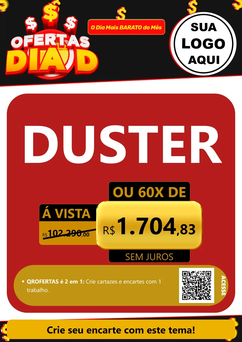 Modelo de Cartaz para Cartaz A4 Vertical com o tema Ofertas Dia D para Concessionaria de Carros
