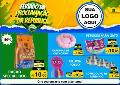 Modelo de Encarte para Encarte A4 Horizontal com o tema Feriado da Proclamação da República para Pet Shop