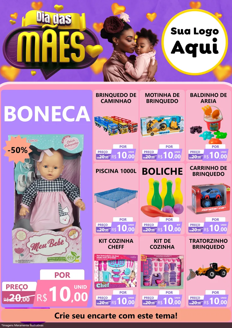 Modelo de Encarte para Encarte A4 Vertical com o tema Dia das Mães para Brinquedos