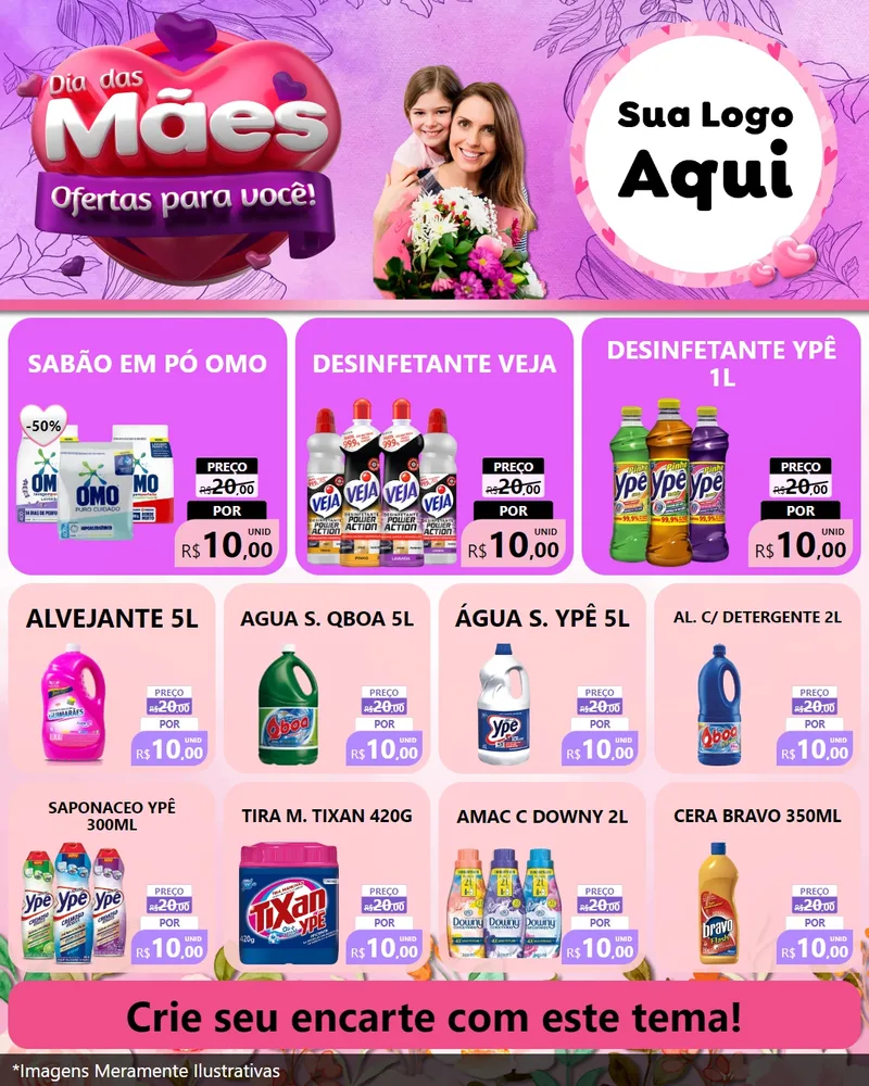 Modelo de Rede Social para Feed Instagram com o tema Dia das Mães Ofertas para Você! para Produtos de Limpeza