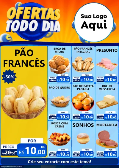 Modelo de Encarte para Encarte A4 Vertical com o tema Ofertas Todo Dia para Padaria