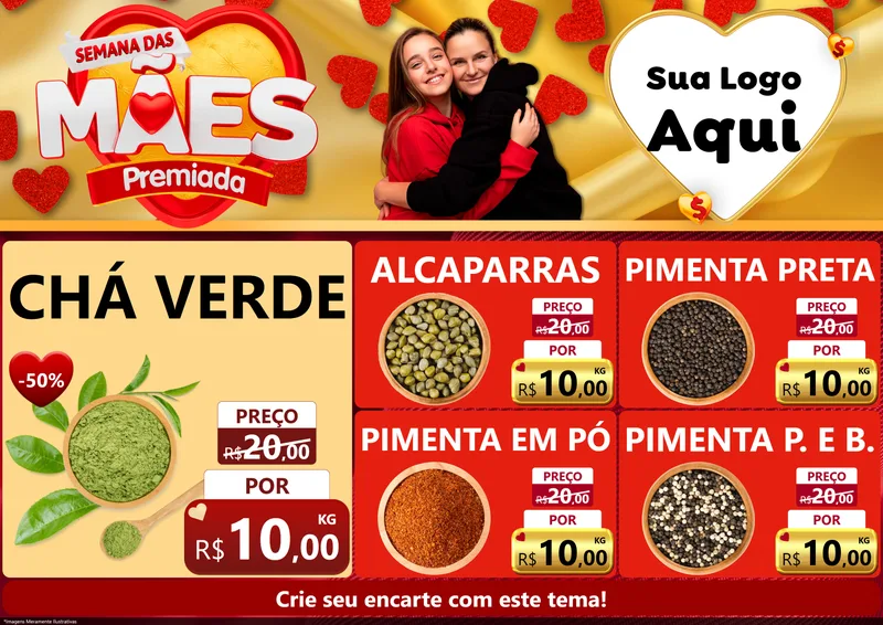 Modelo de Encarte para Encarte A4 Horizontal com o tema Semana das Mães Premiada para Produtos Naturais
