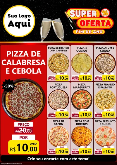 Modelo de Encarte para Encarte A4 Vertical com o tema Super Oferta Fim de Ano para Pizzaria