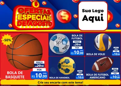 Modelo de Encarte para Encarte A4 Horizontal com o tema Ofertas Especiais de Agosto para Artigos Esportivos