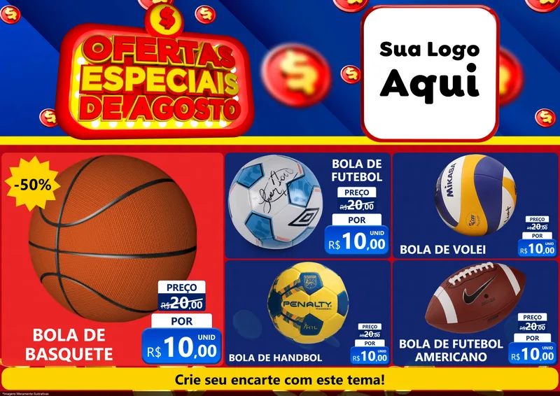 Modelo de Encarte para Encarte A4 Horizontal com o tema Ofertas Especiais de Agosto para Artigos Esportivos