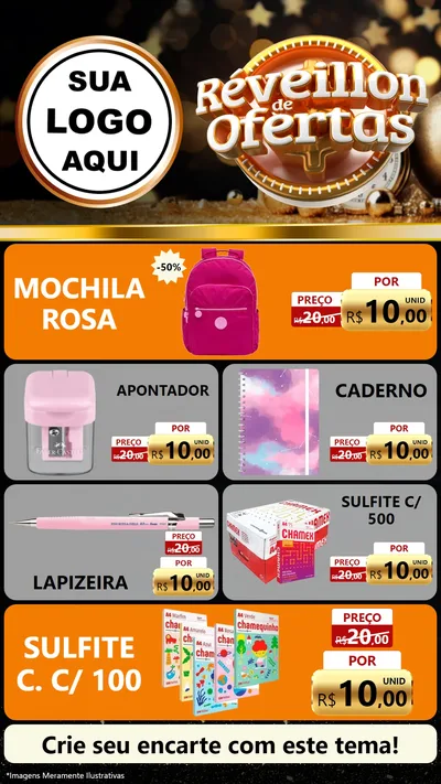 Modelo de TV para TV Vertical com o tema Réveillon de Ofertas para Papelaria