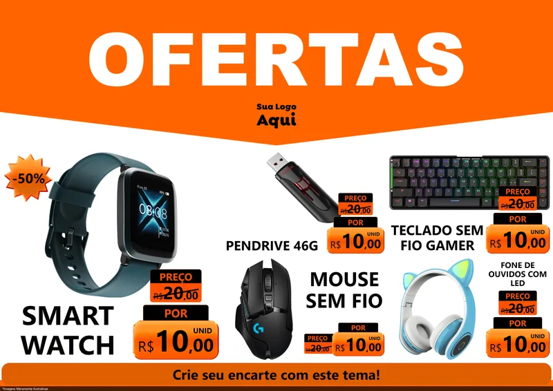 Modelo de Encarte para Encarte A4 Horizontal com o tema Ofertas Laranja Cartaz para Informática