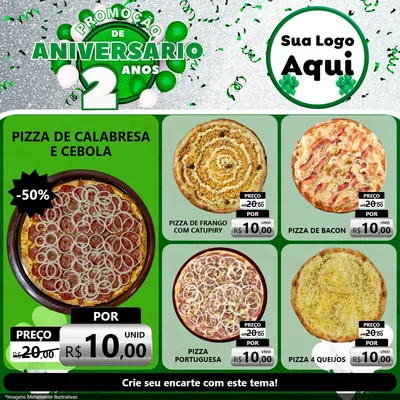 Modelo de Rede Social para Feed Facebook com o tema Promoção de Aniversário - 2 Anos para Pizzaria