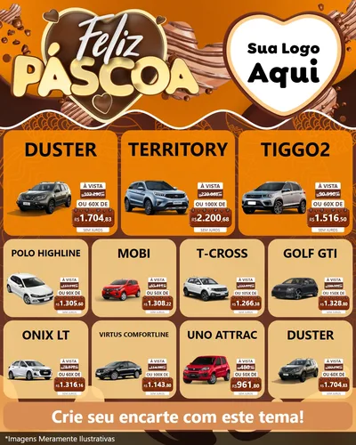 Modelo de Rede Social para Feed Instagram com o tema Feliz Páscoa para Concessionaria de Carros
