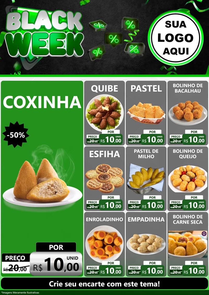Modelo de Encarte para Encarte A4 Vertical com o tema Black Week para Salgadaria