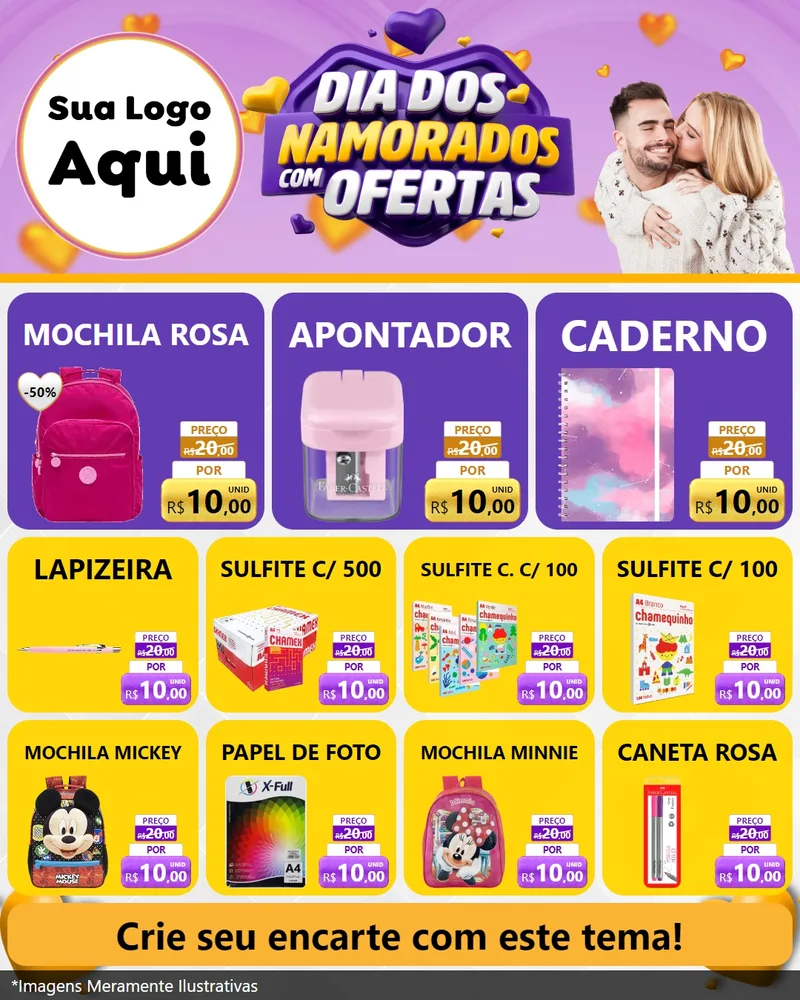 Modelo de Rede Social para Feed Instagram com o tema Dia Dos Namorados Com Ofertas para Papelaria