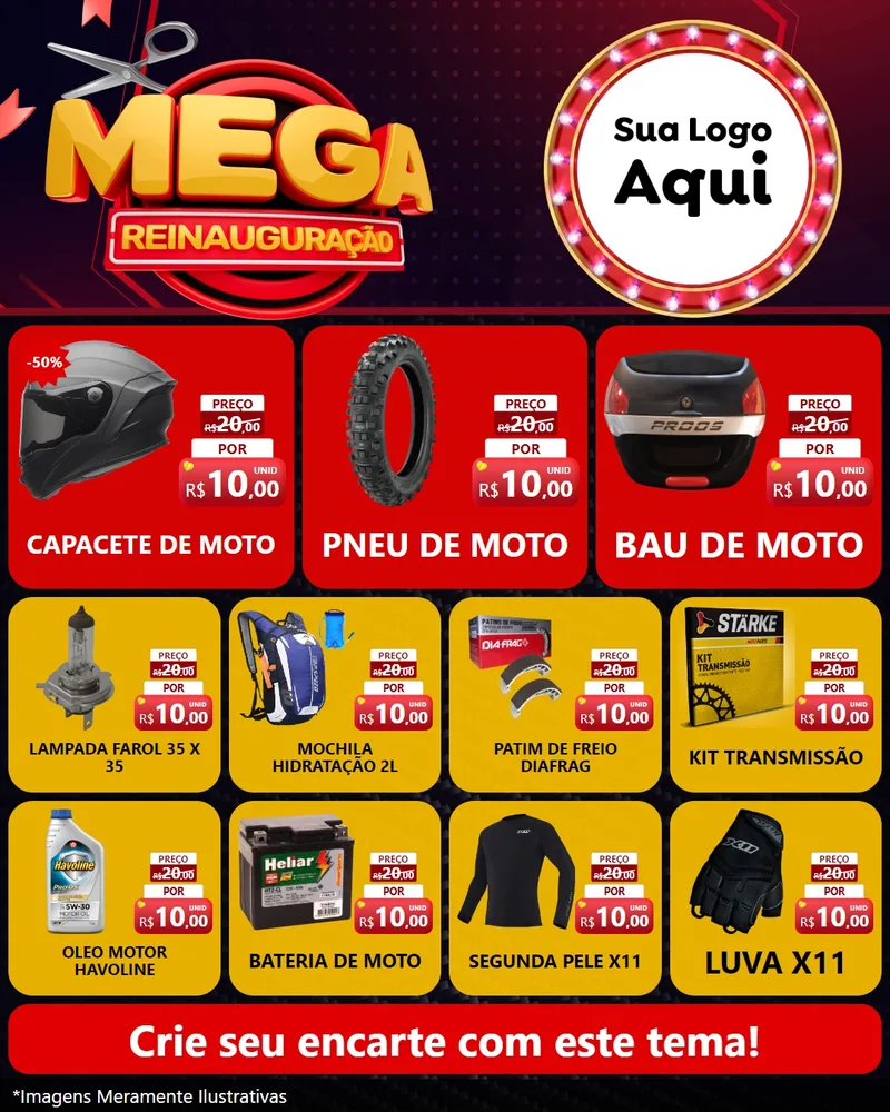 Modelo de Rede Social para Feed Instagram com o tema Mega Reinauguração para Moto peças