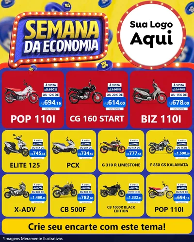 Modelo de Rede Social para Feed Instagram com o tema Semana da Economia para Concessionaria de Motos