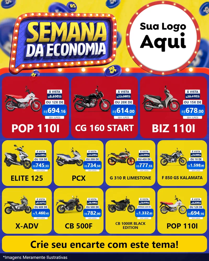Modelo de Rede Social para Feed Instagram com o tema Semana da Economia para Concessionaria de Motos