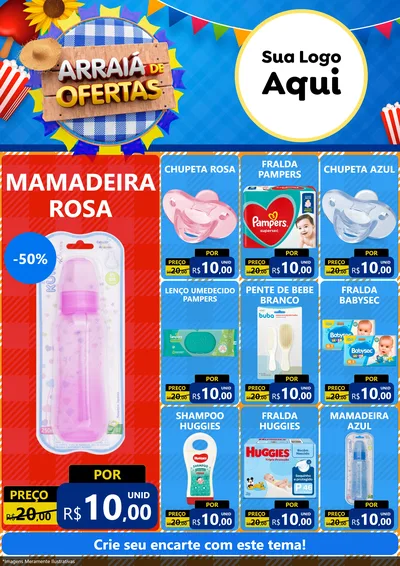 Modelo de Encarte para Encarte A4 Vertical com o tema Arraiá de Ofertas para Bebês