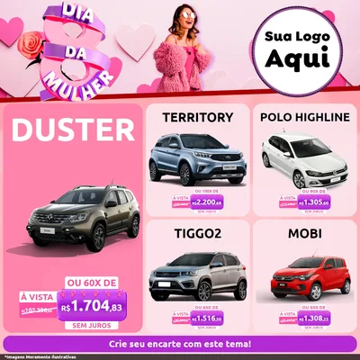 Modelo de Rede Social para Feed Facebook com o tema Dia da Mulher para Concessionaria de Carros