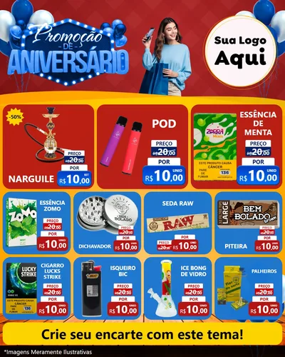 Modelo de Rede Social para Feed Instagram com o tema Promoção de Aniversário para Tabacaria