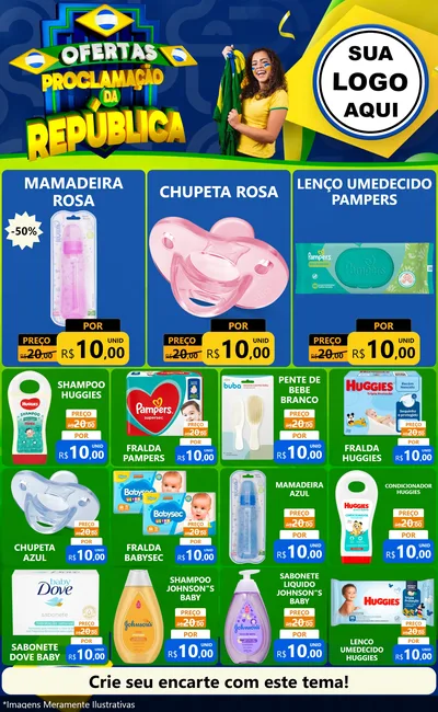 Modelo de Encarte para Encarte Grande com o tema Ofertas Proclamação da República para Bebês