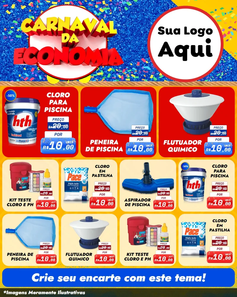 Modelo de Rede Social para Feed Instagram com o tema Carnaval da Economia para Produtos para Piscina