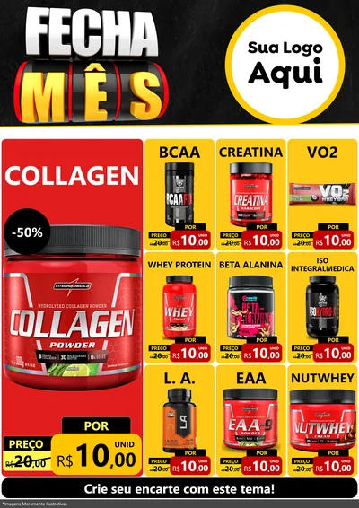 Modelo de Encarte para Encarte A4 Vertical com o tema Fecha Mês para Suplementos alimentares