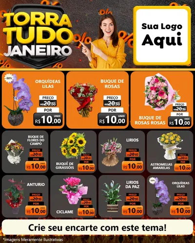 Modelo de Rede Social para Feed Instagram com o tema Torra Tudo Janeiro para Floricultura e jardim