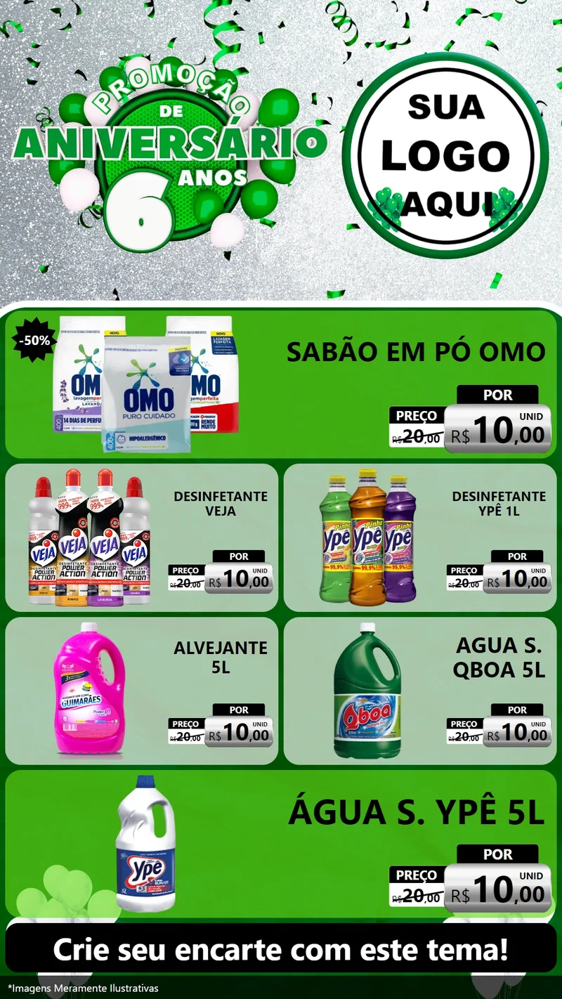Modelo de TV para TV Vertical com o tema Promoção de Aniversário - 6 Anos para Produtos de Limpeza