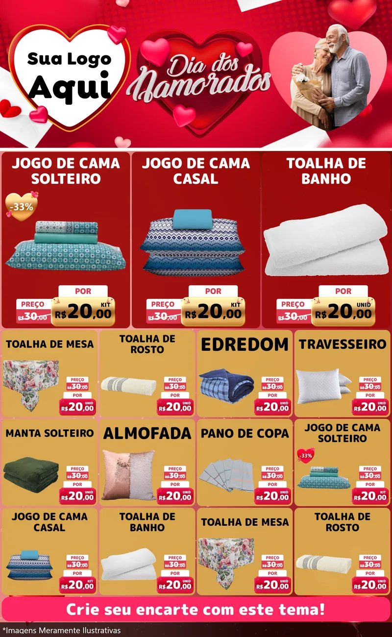 Modelo de Encarte para Encarte Grande com o tema Dia Dos Namorados para Cama, Mesa e Banho