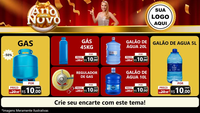 Modelo de TV para TV Horizontal com o tema Super Ano Novo para Água e gás
