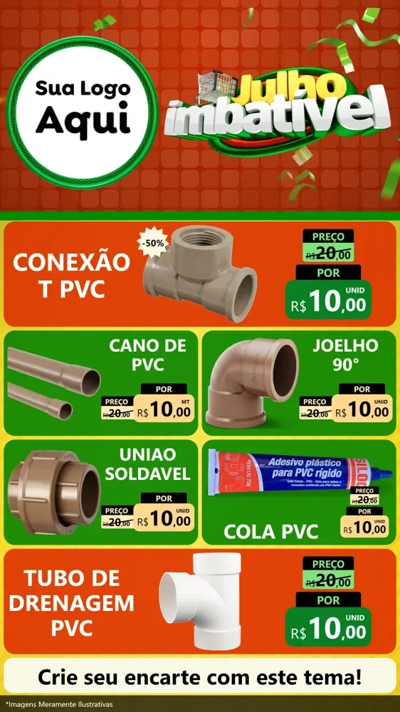 Modelo de TV para TV Vertical com o tema Julho Imbatível para Tubos e conexões