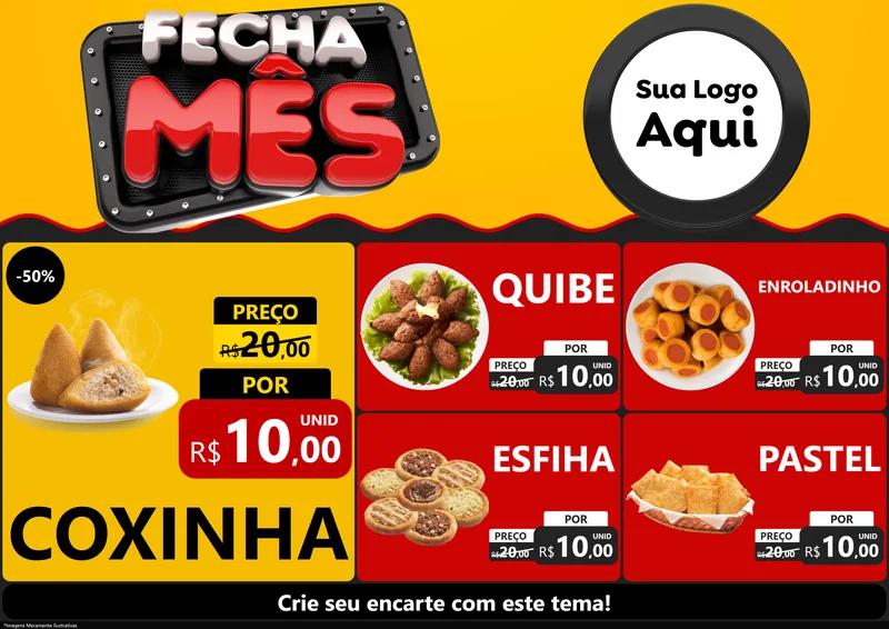 Modelo de Encarte para Encarte A4 Horizontal com o tema Fecha Mês para Salgadaria
