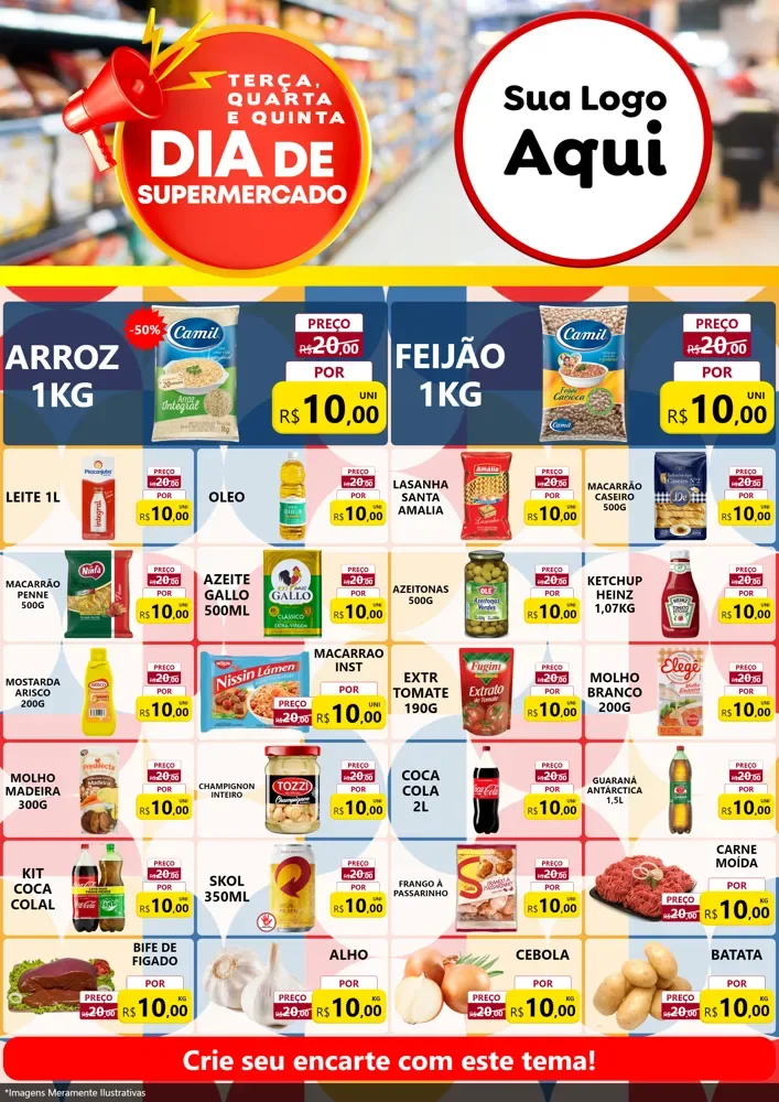 Modelo de Encarte para Encarte A4 Vertical com o tema Dia de Supermercado para Supermercado