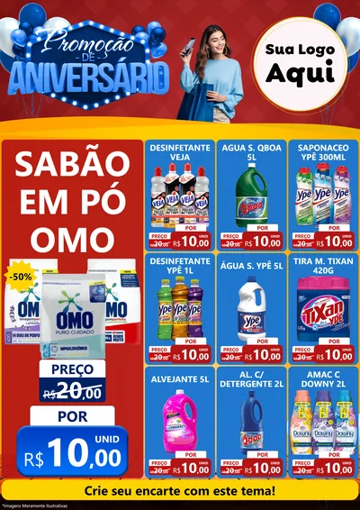 Modelo de Encarte para Encarte A4 Vertical com o tema Promoção de Aniversário para Produtos de Limpeza
